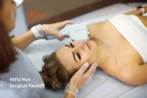 Woman having Hi-Fu to reduce wrinkles Leyton.