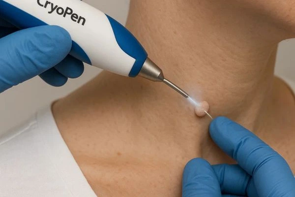 Person receiving Cryotherapy skin tag removal Leyton