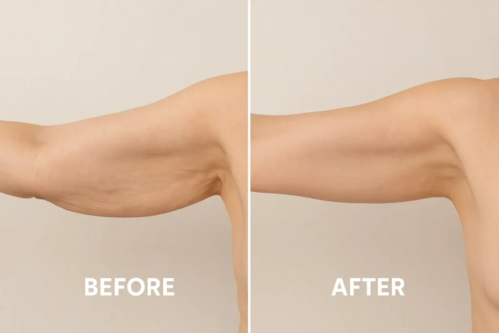 Picture of LA LIPO Leyton before and after results of skin tightening treatment on the upper arms.